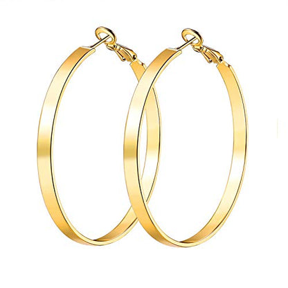 Gold Hoop Earrings,18K Gold Plated Rounded Hoops Earrings for Women - color: Gold-50mm