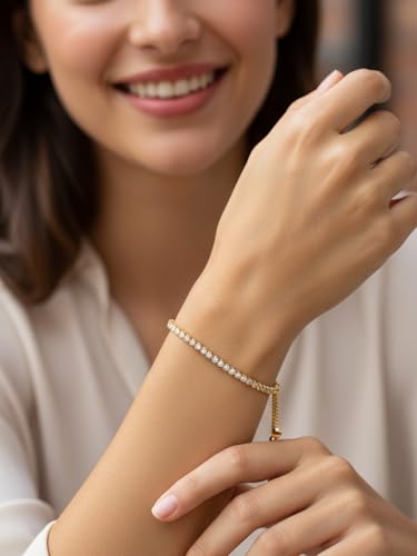 CYW 2mm/3mm All Moissanite Tennis Bracelet for Women, Solid 925 Sterling Silver, 5.5-7.5inch (14-19cm), with 2cm Adjustable Chain Extender, Birthday Anniversary Valentines Mothers Day Ideal Gift - color: 2mm - Yellow Gold, size: 6.7 Inches