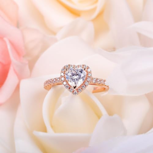 MDFUN Luxurious 18k Gold Plated Cubic Zirconia Wedding Engagement Rings Eternity Bridal Band Halo Rings - color: A-rose gold plated