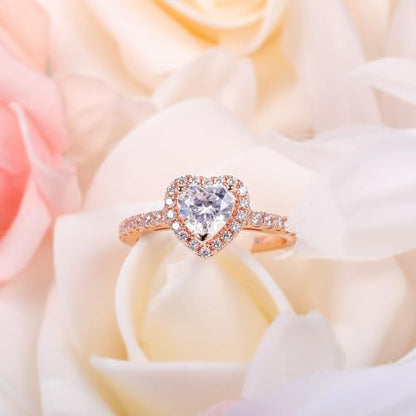 MDFUN Luxurious 18k Gold Plated Cubic Zirconia Wedding Engagement Rings Eternity Bridal Band Halo Rings - color: A-rose gold plated