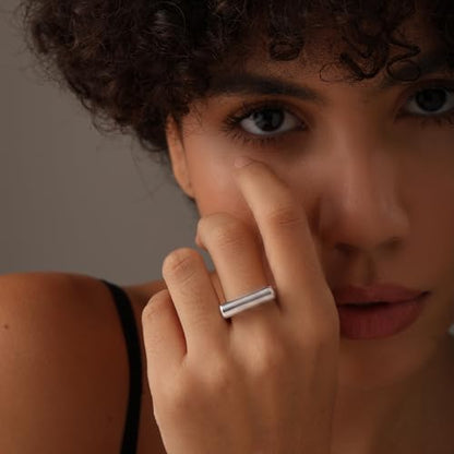 LeCalla 925 Sterling Silver Bar Ring for Women | Silver Ridge Ring Signet Style Classic Simple Plain Wedding Band Engagement Ring | Women's Statement Stackable Ring(Sizes 6-8No.) - color: Style 02, size: Ring Size-7No.