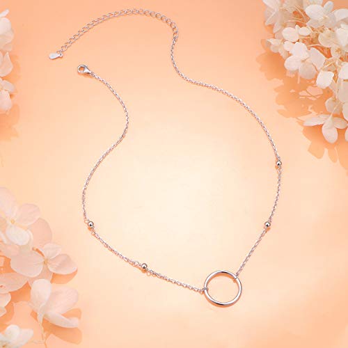 Ladytree S925 Sterling Silver Dainty Simple Choker Necklace,Rolo Chain,Adjustable 13 inches to 16 inches - style: 02_Beads Circle choker