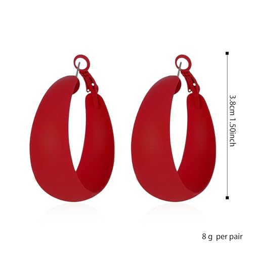 Anmpab Large Matte Round Hoop Earrings for Women Retro Geometric Pierced Neon Color Circle Dangle Earrings Party Jewelry - color: Red