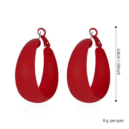 Anmpab Large Matte Round Hoop Earrings for Women Retro Geometric Pierced Neon Color Circle Dangle Earrings Party Jewelry - color: Red