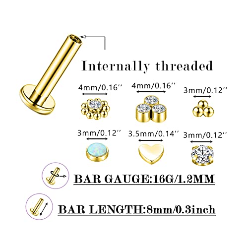 16G Monroe Lip Piercing Jewelry Labret Studs Tragus Hoop Earrings Nose Piercing Flat Back Helix Earring - color: gold, size: 16G*8mm