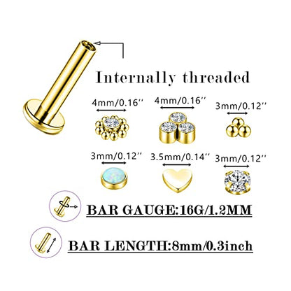 16G Monroe Lip Piercing Jewelry Labret Studs Tragus Hoop Earrings Nose Piercing Flat Back Helix Earring - color: gold, size: 16G*8mm