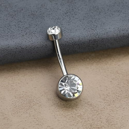 Titanium Floating Belly Button Rings 14G, ASTM F136 Implant-Grade Curved Barbell, Internal Thread with 6mm Teardrop Gems, Sparkle Navel Piercing Jewelry, 10mm/12mm Length - color: Silver-Clear cz, size: 1/2"(12mm)