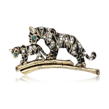 Luxury Crystal Tiger Brooch Pins for Women Men Vintage Gold-Tone Climbing Black Spots Leopard Brooch Fashion Panther Cougar Pin Suit Jackets Coat Animal Jewelry Gift - style: Leopard cub