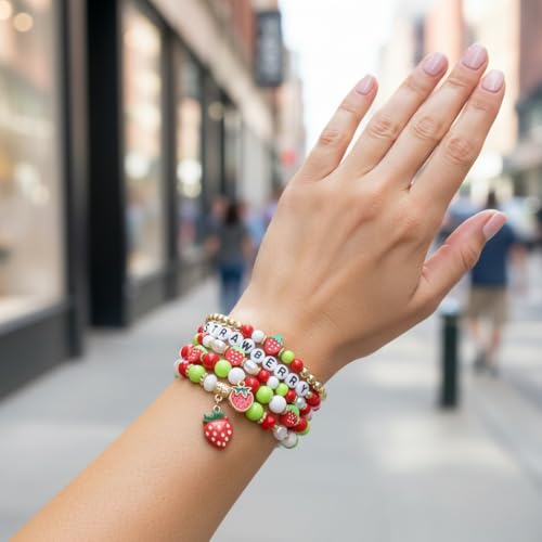 Twinfree Bohemian Cute Fruit Banana Cherry Strawberry Pineapple Mango Polymer Clay Beaded Stackable Stretch Bracelets - color: Color 12