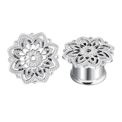 Tunnels Gauges, 2PCS Stainless Steel Tunnel Set Hollow Flower Single Flared Ear Gauges Flesh Tunnel Plugs 4G - 3/4 inch Ear Piercing Jewelry - size: 0G(8mm)