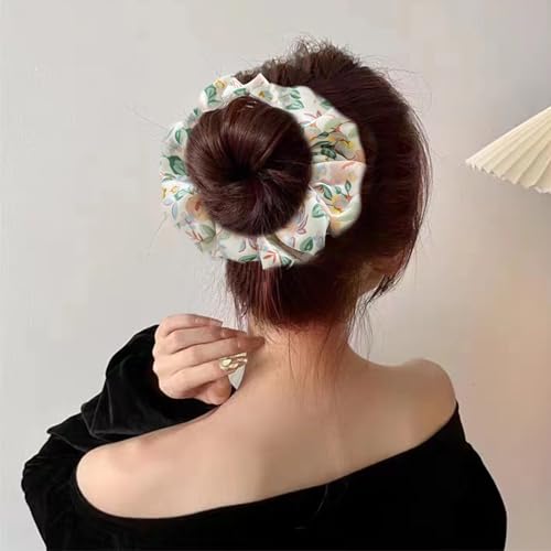 6 PACK Hair Scrunchies, Hair Elastics Bands Floral Hair Scrunchie, Elastic Rubber Bands Chiffon Hair Scrunchies for Thick Curly Hair Flower Hair Ties Hair for Women Girls