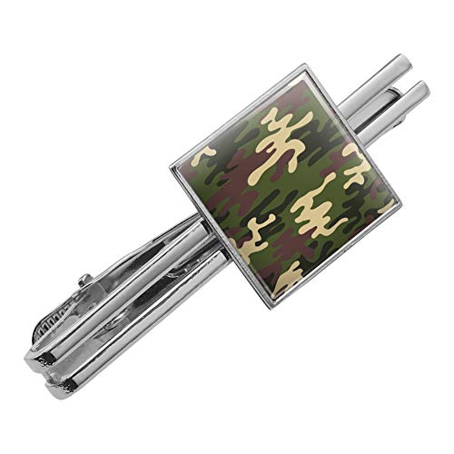 GRAPHICS & MORE Green Camouflage Square Tie Bar Clip Clasp Tack- Silver or Gold - color: Silver
