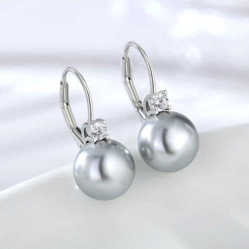 Pearl Earrings for Women Pearl Leverback Earrings 925 Sterling Silver - color: A6-Light Grey