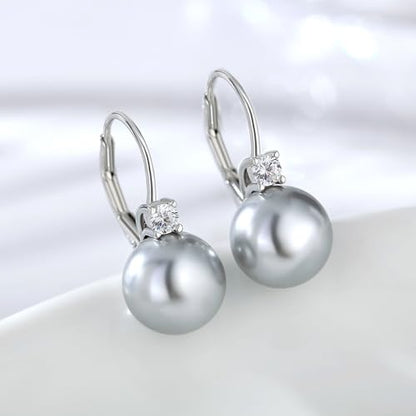 Pearl Earrings for Women Pearl Leverback Earrings 925 Sterling Silver - color: A6-Light Grey