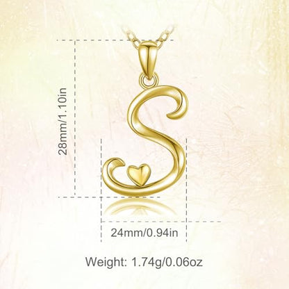 CELESTIA 925 Sterling Silver Initial Necklaces 26 Letter with Rose Gold Heart - 18 Inch Chain - color: Gold-S