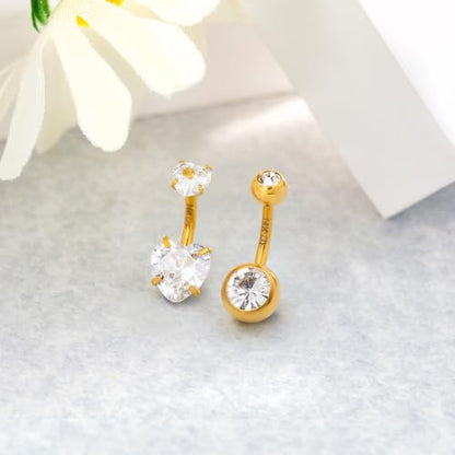 2pcs 14k Gold Filled Belly Button Rings, 14G 8mm/10mm/12mm Threaded Barbell Belly Button Piercing, Navel Ring Piercing Jewelry - color: 14K GF-2pcs-Heart CZ-8mm