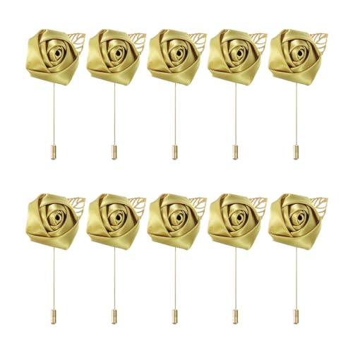 MECCANIXITY Groom Boutonnieres Rose Boutonnieres Pins for Wedding - color: Gold