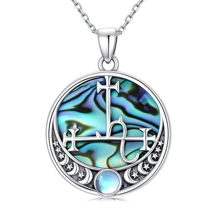 Witch Necklace 925 Sterling Silver Pentagram Triple Moon Pentacle Pendant Wiccan Pagan Jewelry Witchy Gifts for Women - style: Lilith-Abalone