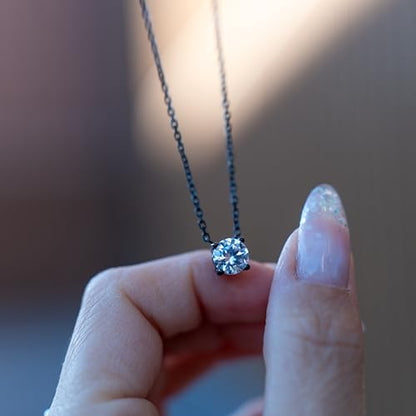 SERASAR Solitaire Necklace Women Round Minimalist Gift Wife Girlfriend Mom - color: Black, style: Zirconia