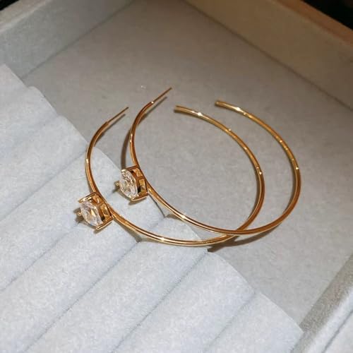 OwMell Large Hoop Earrings for Women 925 Sterling Silver Post 14K Gold Plated Big Hoops Earrings Trendy Pearl Cubic Zirconia Hoop Earrings - color: Clear Gold