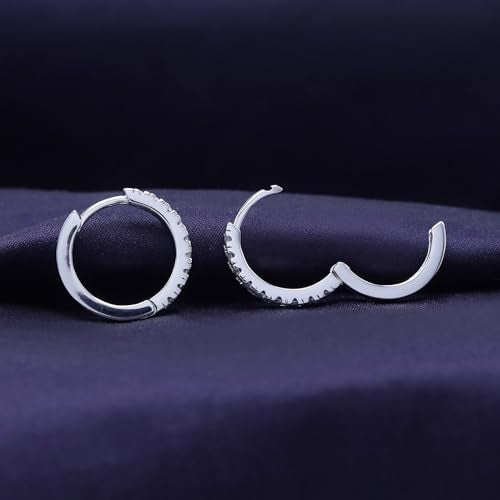 Dainty Cartilage Huggie Hoop Earrings Women in 18K Gold Plated | Round Moissanite in 18K Gold Plated Jewelry for Her - color: White Gold, size: 15 MM
