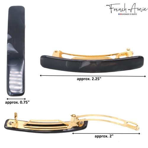 French Amie Bar Black Small 2 1/4 Inch Hair Clip Barrette | Handmade Cellulose Acetate Durable Grip For Women Girls Teens Everyday Style - color: Pearl, Black