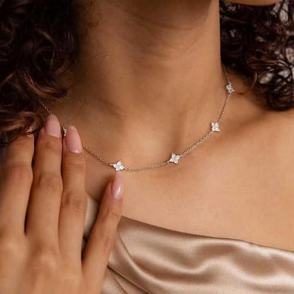 Dainty Silver Gold Necklaces for Women Cute Station Choker Simulated Diamond Necklace Simple Layering CZ Necklace Trendy Jewelry Gifts - color: Silver, style: Flower