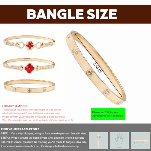 3 Pack Classic Gold Bangle Bracelet Set for Women Stackable Jewelry | 18K Gold Plated AAA Cubic Zirconia Unique Design Fits Most Wrists Simple Styling Long Lasting Luster Waterproof Non Tarnish - color: Classic-02-Red