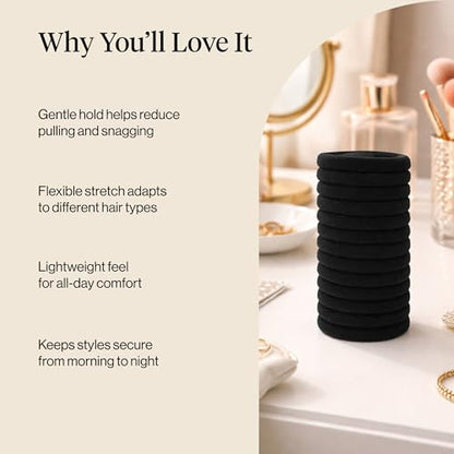 Kitsch Elastic Hair Ties No Damage | Stretchable Hair Bands - Black, 12pcs | Strong All-Day Hold Hair, Rubber Bands For Hair, Ponytail Holders | Hair Accessories for Everyday Use - color: Black Medium (Pack of 12)