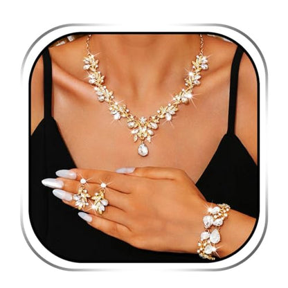 Sixexey Bridal Wedding Jewelry Set Crystal Neck Jewelry Rhinestone Wedding Prom Jewelry Accessories for Women - color: Crystal