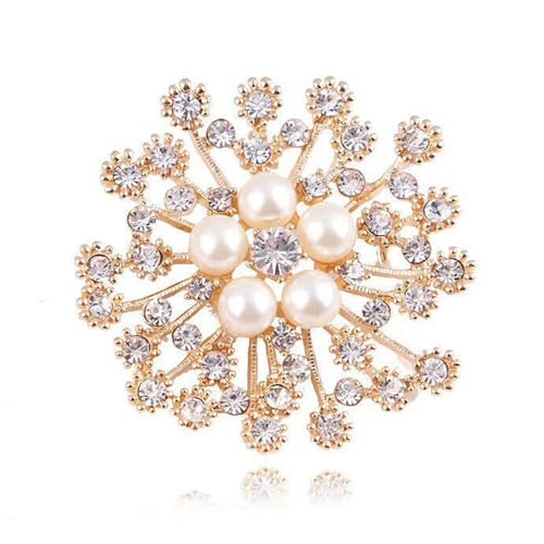 Delicate Pearl Crystal Brooch Pins for Women Girls Dance Balls Wedding Bridal Jewelry - color: D Gold