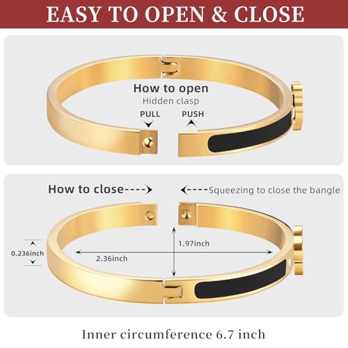 Gold Clover Bangle Bracelets for Women Men 2pcs Bracelet Stack | 18K Gold Plated Stainless Steel Non Tarnish,Chunky Black and White Jewelry,Four Leaf Clover Bracelet Bangles gifts for women - color: Gold-Black Set