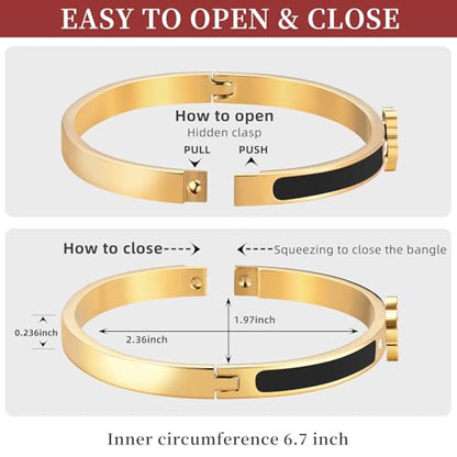 Gold Clover Bangle Bracelets for Women Men 2pcs Bracelet Stack | 18K Gold Plated Stainless Steel Non Tarnish,Chunky Black and White Jewelry,Four Leaf Clover Bracelet Bangles gifts for women - color: Gold-Black Set