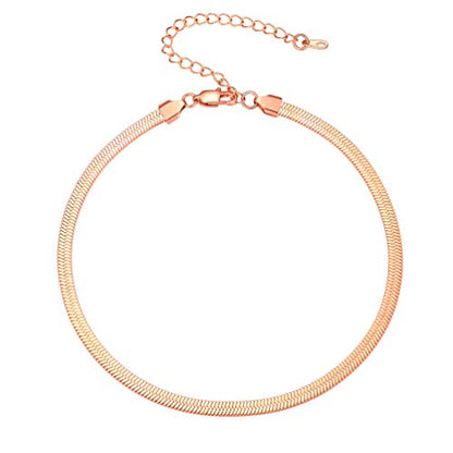 PROSTEEL 3mm/5mm Herringbone Choker Necklace for Women, 12.5"/15"/18", Stainless Steel/Sterling Silver Flat Snake Chain in Silver/Yellow Gold/Rose Gold/Black, Come with Box - color: 5mm-Rose Gold Plated, size: 12.5 Inch