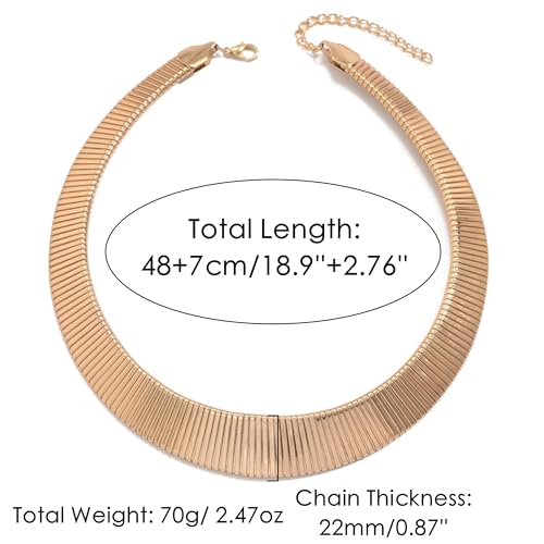 Chunky Gold Collar Choker Statement Necklace for Women Trendy | Gold Plated Layered Twist Flat Thick Snake Herringbone Chain African Torque Necklace Prom Boho Necklaces Party Jewelry Gift - style: Flat Herringbone Chain/Gold