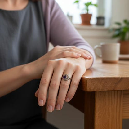 Sun and Moon Ring, Adjustable Natural Stone Rings for Women & Men, Boho Celestial Jewelry for Daily Wear - color: Amethyst