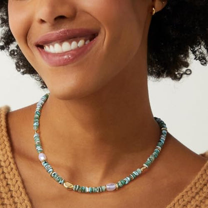 KissYan Beaded Necklaces for Women, Layered Pendant Choker for Summer | Stackable Colorful Natural Gemstone Handmade Beach Charm Chain Valentine's Jewelry Gifts For Girlfriend Wife Lover - style: Green Heart