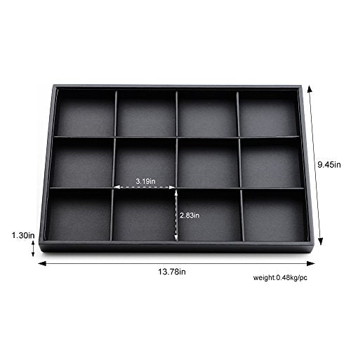 Oirlv Black Leather Necklace Tray 12-Grid | Black Leather Exterior, Soft Velvet Interior, 13.78"X9.45"X1.18" with 12 Removable Grid Inserts, Organized Necklace Storage - style: P01702