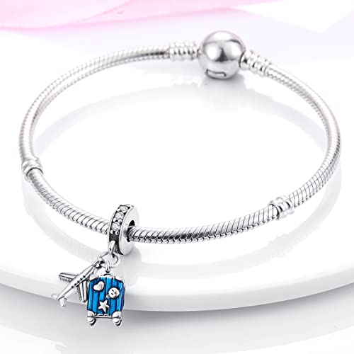 MULA 925 Sterling Silver Charms for Bracelets and Necklace Family Pendants | Airplane Travel Dangle Beads Family Tree Jewelry Charms for Women - color: Airplane and Suitcase Charm