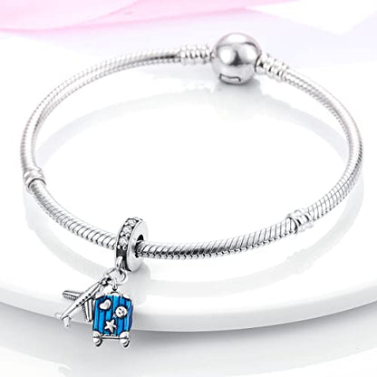 MULA 925 Sterling Silver Charms for Bracelets and Necklace Family Pendants | Airplane Travel Dangle Beads Family Tree Jewelry Charms for Women - color: Airplane and Suitcase Charm