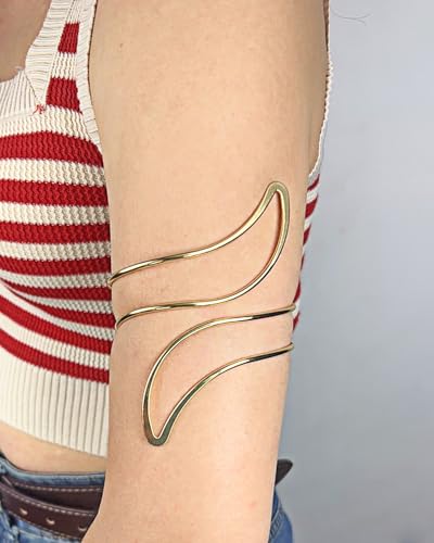Minimalist Gold Arm Cuff Bracelet Upper Arm Band Cuff Bangle for Women Adjustable Armband Set 6 Pieces - color: 6pc B