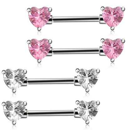 2 Pairs 14G Heart Nipple Rings, Stainless Steel Love Heart Barbell Tongue Rings Set, Nipple Piercing Barbell Ring Jewelry for Women Men(16mm)