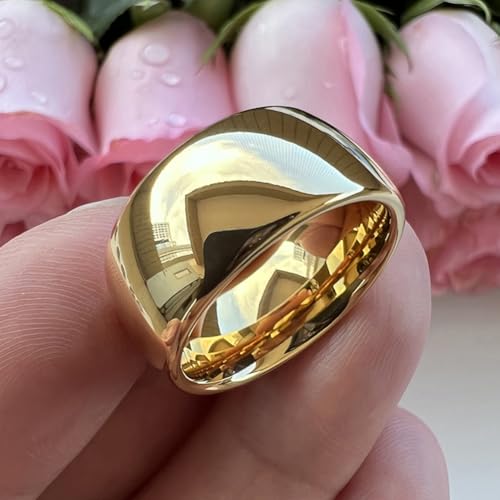 TUTISS 4mm 6mm 8mm 10mm Silver/Gold/White Tungsten Rings for Men Women Couple Fashion Jewelry Anniversary Engagement Wedding Bands Domed Polished I Love You Engraved Comfort Fit - color: 10mm Gold Tungsten I Love You