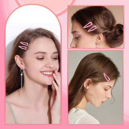 20 Pcs Snap Hair Clips for Women Snap Hair Barrettes Double Grip Hair Clips 3 Prong Clips for Hair Barrettes for Women Girls (Light pink) - color: Light pink
