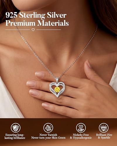 CDE S925 Silver Engraved Forever Love Heart Birthstone Necklaces for Women | 5A CZ,Hypoallergenic,Nickel-Free & Lead-Free Pendant,Anniversary Christmas Wedding Birthday Gift for Wife Girlfriend - color: 11-Nov, style: White Gold Plated