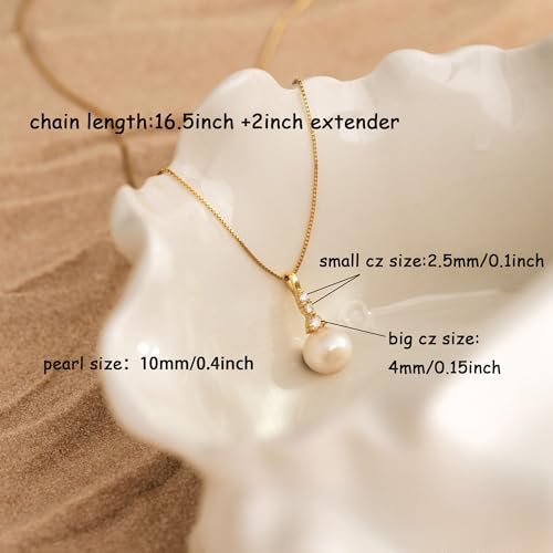 Gold Necklace for Women, 14k Gold Plated Cubic Zirconia Solitaire Pendant Necklace Waterproof Formal Necklaces for Women Cute Simple Necklaces Trendy Gold Jewelry Non Tarnish - color: Gold-pearl 2