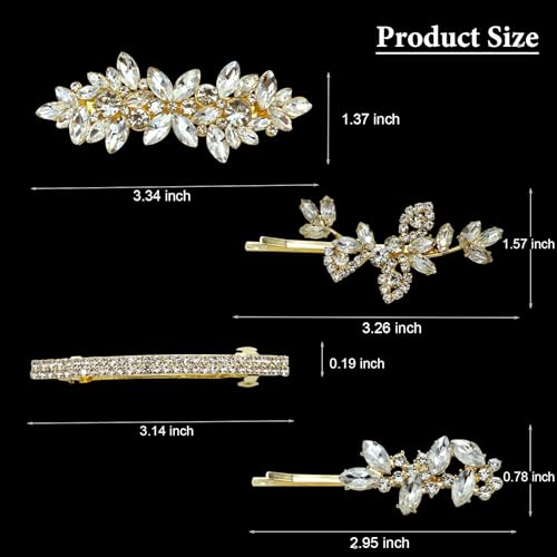 4 Pieces Rhinestone Hair Clips Gold Leaf Wedding Hair Pins Crystal Bobby Pins Gold Bridal Hairpin Barrette for Brides Bridesmaids Flower Girls - color: Gold