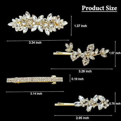 4 Pieces Rhinestone Hair Clips Gold Leaf Wedding Hair Pins Crystal Bobby Pins Gold Bridal Hairpin Barrette for Brides Bridesmaids Flower Girls - color: Gold