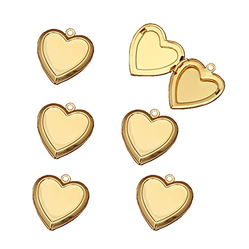 lasenersm 6 Pieces Mini Brass Heart Shaped Photo Locket Pendants Brass Mini Photo Box Memorial Pendant for Photo Pendant Craft, Golden