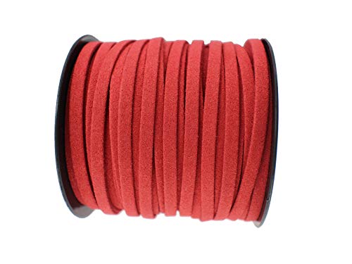5mm Faux Suede Leather Cord String for Jewerly Making 40 Yards Red Bracelet Cords Flat Thin Leather Lace Thread for Necklace-Chocker & DIY Projects - size: 40 Yards Red